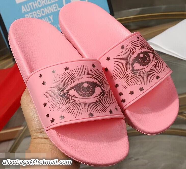 Hot Sale Discount Gucci Logo Slide Sandals Eye Stars G96609 Pink 2019