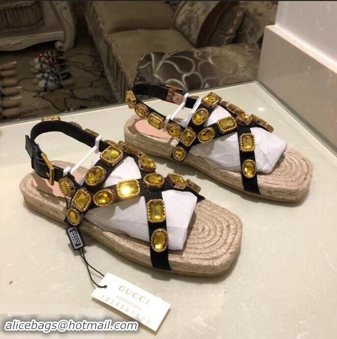 Wholesale Gucci Grosgrain Espadrilles Sandals with Crystals 573024 Gold 2019