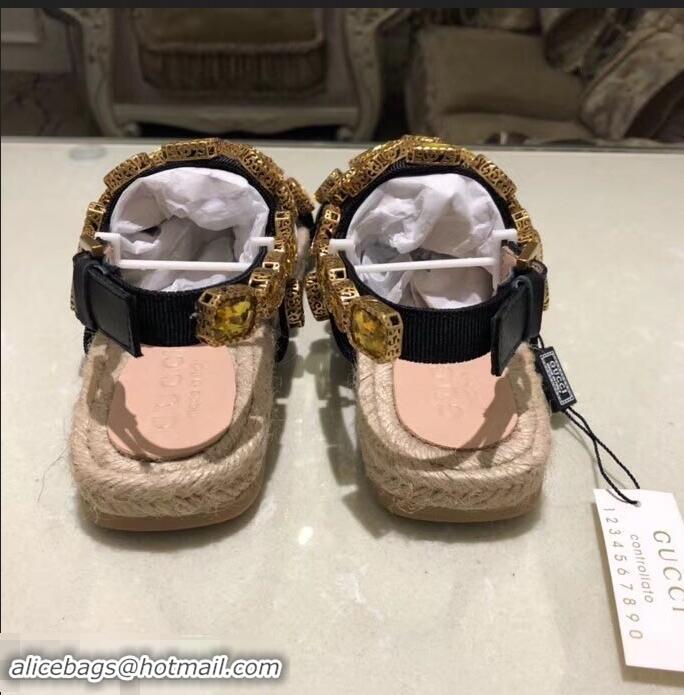 Wholesale Gucci Grosgrain Espadrilles Sandals with Crystals 573024 Gold 2019