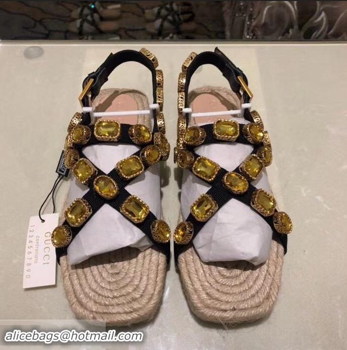 Wholesale Gucci Grosgrain Espadrilles Sandals with Crystals 573024 Gold 2019