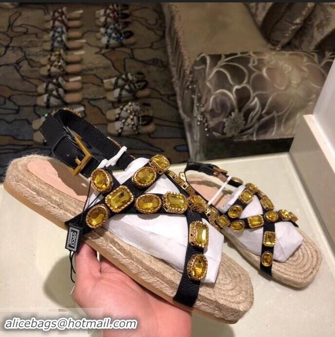 Wholesale Gucci Grosgrain Espadrilles Sandals with Crystals 573024 Gold 2019