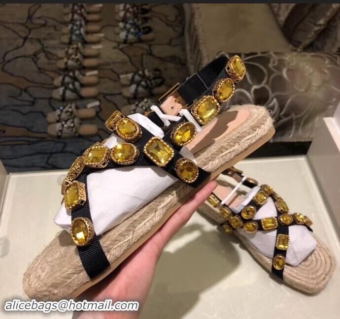 Wholesale Gucci Grosgrain Espadrilles Sandals with Crystals 573024 Gold 2019