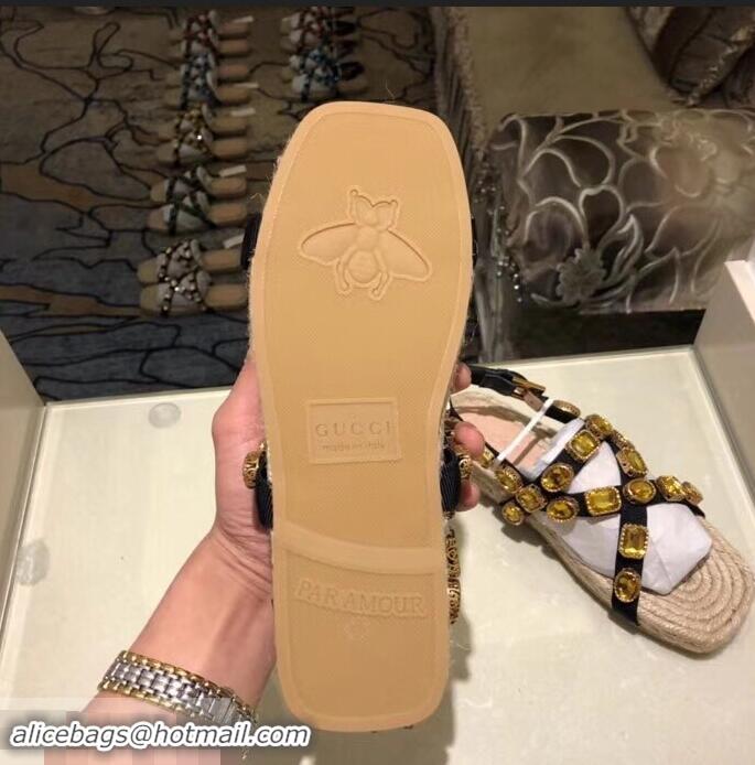 Wholesale Gucci Grosgrain Espadrilles Sandals with Crystals 573024 Gold 2019