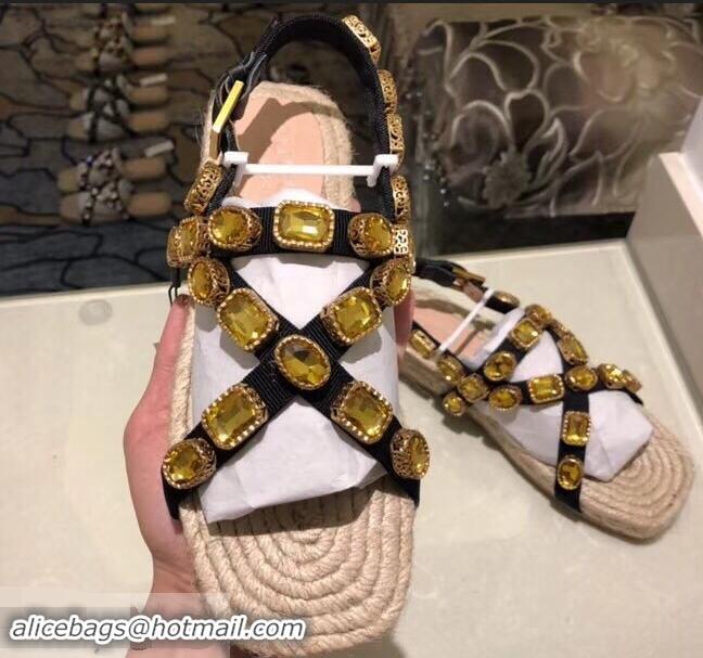 Wholesale Gucci Grosgrain Espadrilles Sandals with Crystals 573024 Gold 2019