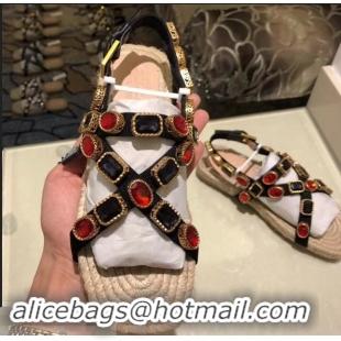 High Quality Gucci Grosgrain Espadrilles Sandals with Crystals 573024 Red 2019