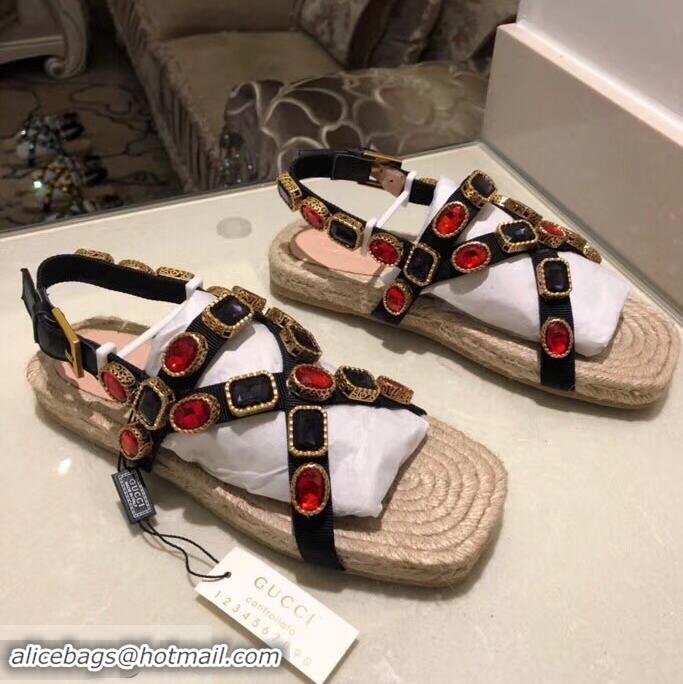 High Quality Gucci Grosgrain Espadrilles Sandals with Crystals 573024 Red 2019