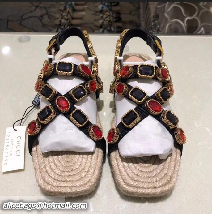 High Quality Gucci Grosgrain Espadrilles Sandals with Crystals 573024 Red 2019