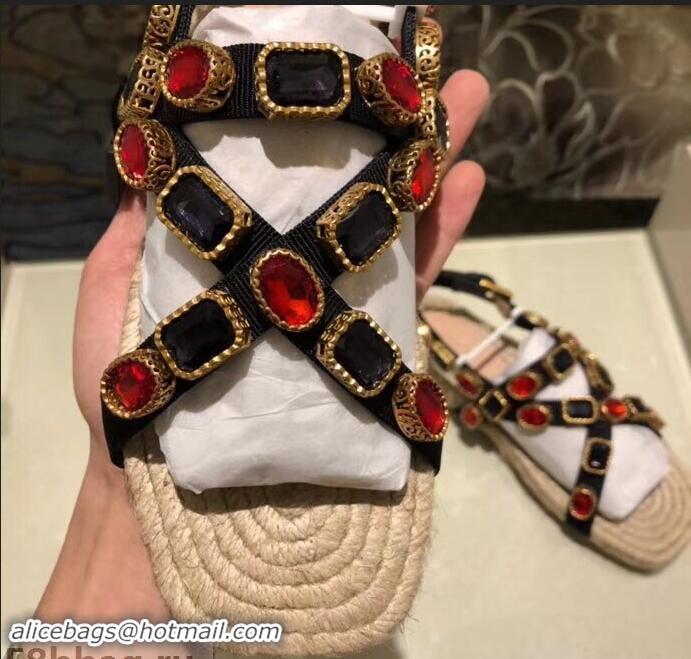 High Quality Gucci Grosgrain Espadrilles Sandals with Crystals 573024 Red 2019