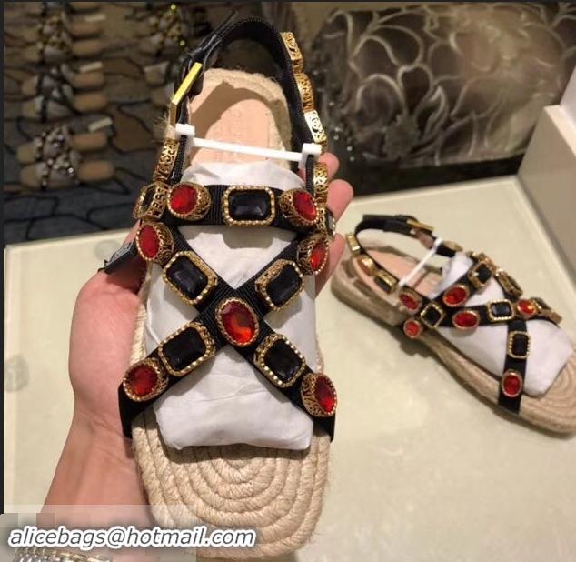 High Quality Gucci Grosgrain Espadrilles Sandals with Crystals 573024 Red 2019