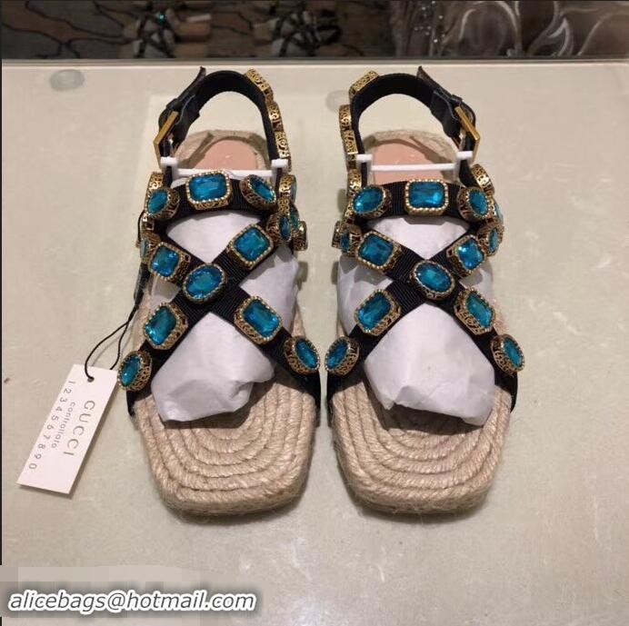 Buy Cheap Gucci Grosgrain Espadrilles Sandals with Crystals 573024 Blue 2019