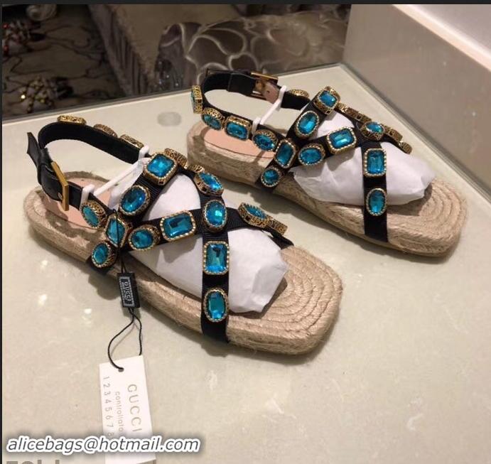 Buy Cheap Gucci Grosgrain Espadrilles Sandals with Crystals 573024 Blue 2019