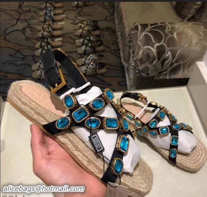 Buy Cheap Gucci Grosgrain Espadrilles Sandals with Crystals 573024 Blue 2019