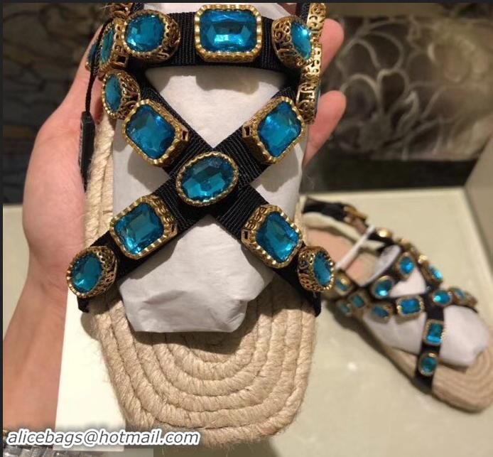 Buy Cheap Gucci Grosgrain Espadrilles Sandals with Crystals 573024 Blue 2019