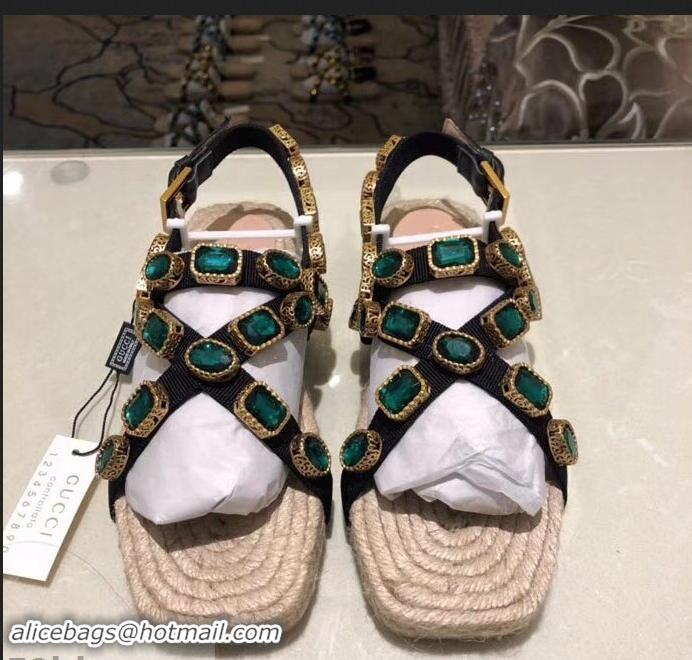 Grade Discount Gucci Grosgrain Espadrilles Sandals with Crystals 573024 Green 2019