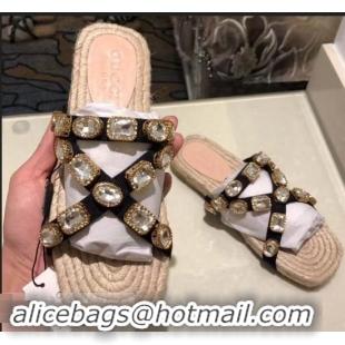 Best Price Gucci Grosgrain Espadrilles Slide Sandals with Crystals G96606 White 2019