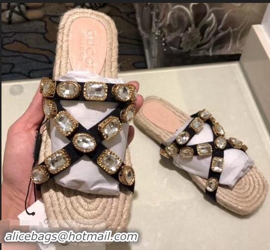 Best Price Gucci Grosgrain Espadrilles Slide Sandals with Crystals G96606 White 2019