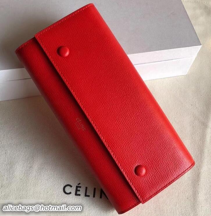 Top Sale Celine Epi Large Flap Multifunction Wallet 600911 Light Red