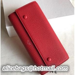 Top Design Celine Grained Leather Large Flap Multifunction Wallet 600912 Red