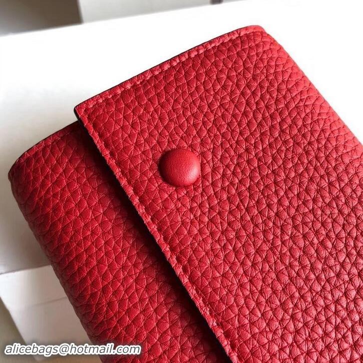 Top Design Celine Grained Leather Large Flap Multifunction Wallet 600912 Red