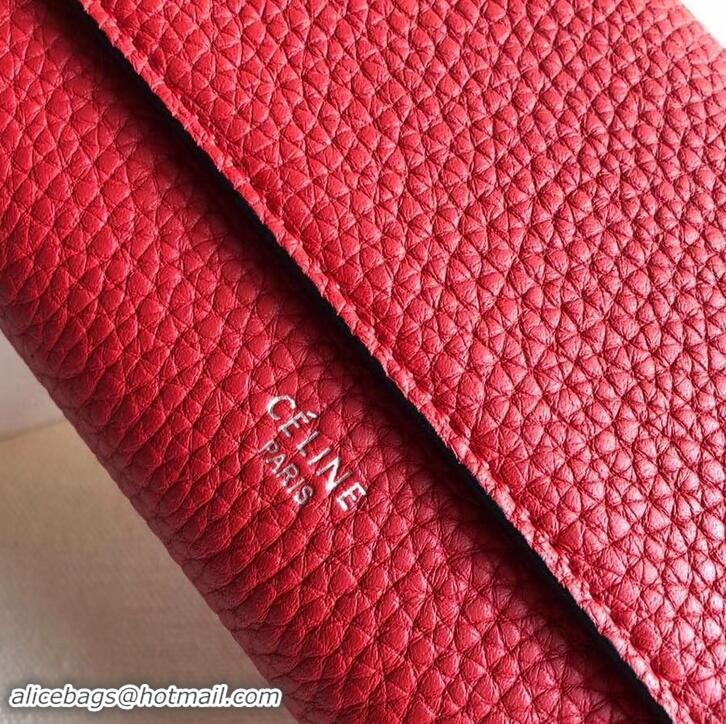 Top Design Celine Grained Leather Large Flap Multifunction Wallet 600912 Red