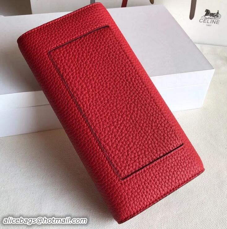 Top Design Celine Grained Leather Large Flap Multifunction Wallet 600912 Red