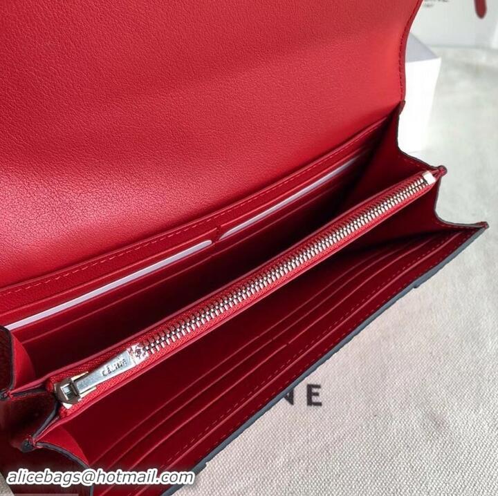 Top Design Celine Grained Leather Large Flap Multifunction Wallet 600912 Red