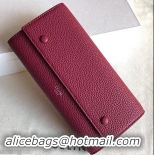 Good Product Celine Grained Leather Large Flap Multifunction Wallet 600912 Burgundy