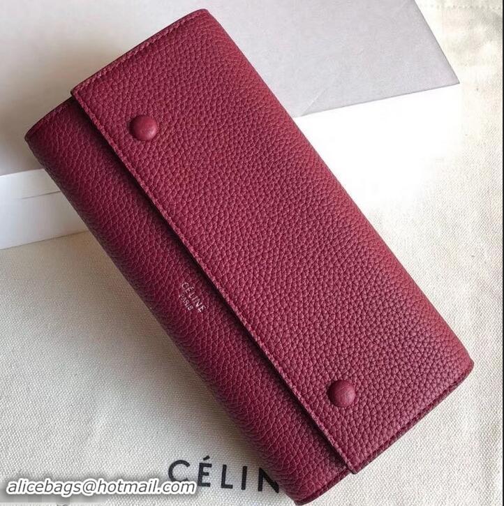 Good Product Celine Grained Leather Large Flap Multifunction Wallet 600912 Burgundy