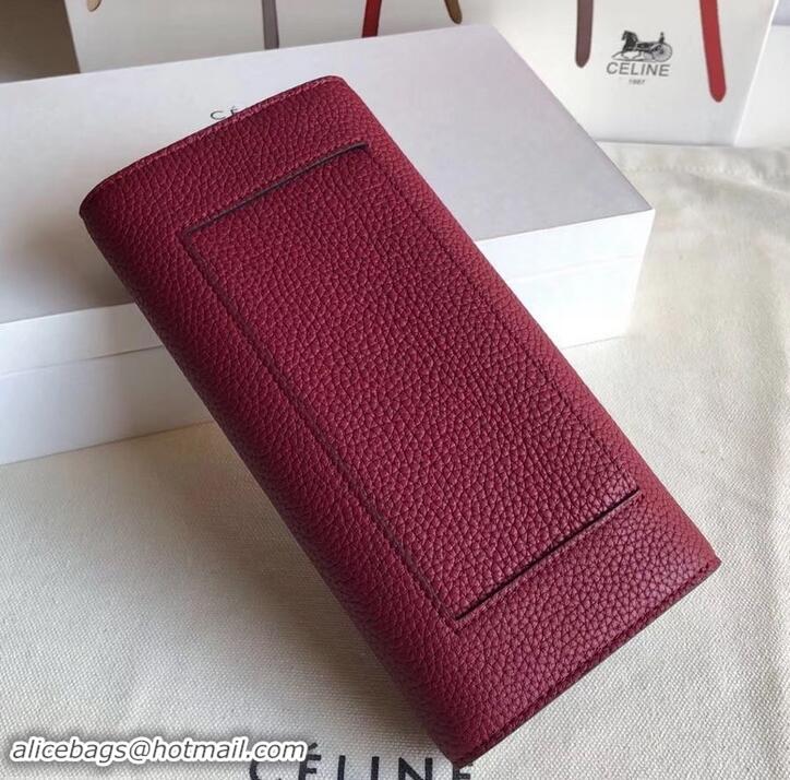 Good Product Celine Grained Leather Large Flap Multifunction Wallet 600912 Burgundy