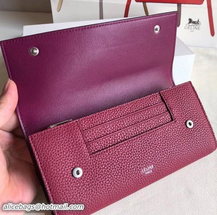 Good Product Celine Grained Leather Large Flap Multifunction Wallet 600912 Burgundy