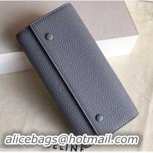 New Design Celine Grained Leather Large Flap Multifunction Wallet 600912 Light Gray