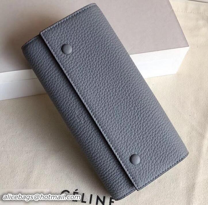 New Design Celine Grained Leather Large Flap Multifunction Wallet 600912 Light Gray