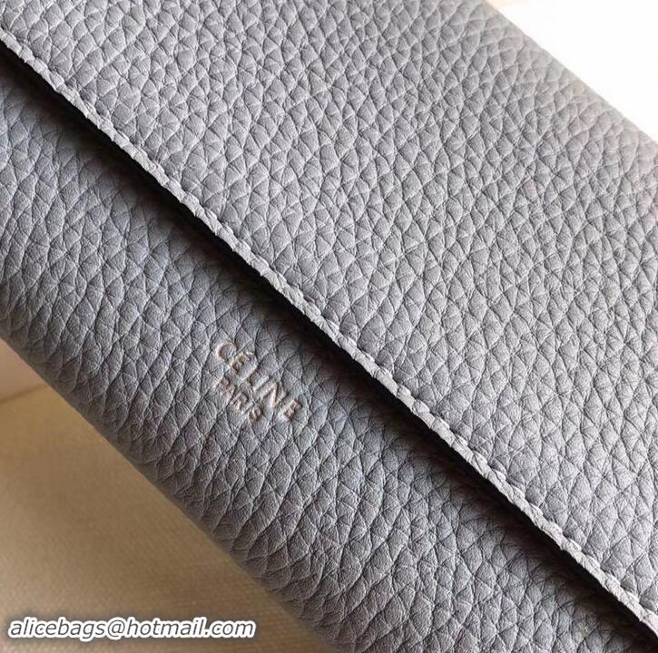 New Design Celine Grained Leather Large Flap Multifunction Wallet 600912 Light Gray