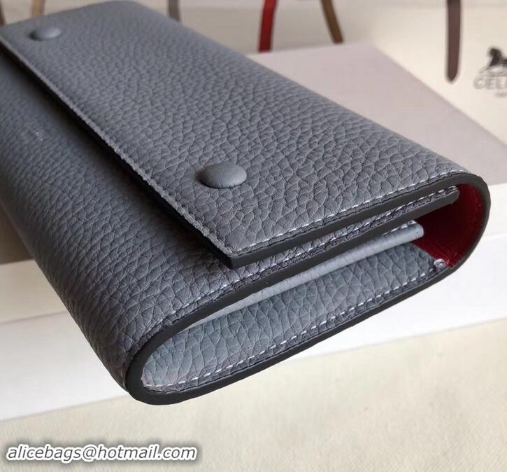 New Design Celine Grained Leather Large Flap Multifunction Wallet 600912 Light Gray