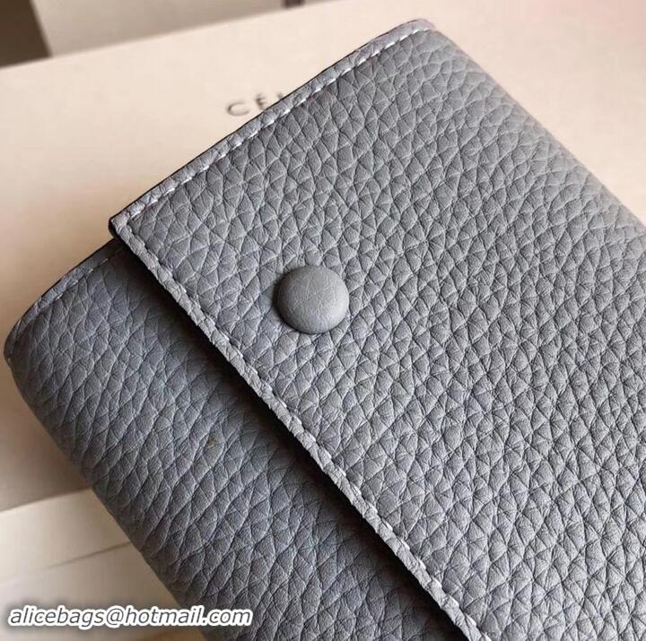 New Design Celine Grained Leather Large Flap Multifunction Wallet 600912 Light Gray