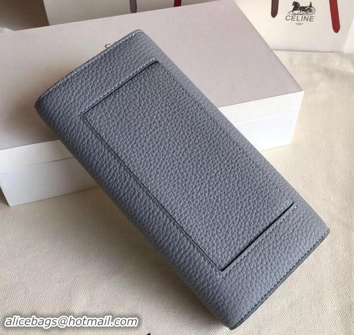 New Design Celine Grained Leather Large Flap Multifunction Wallet 600912 Light Gray