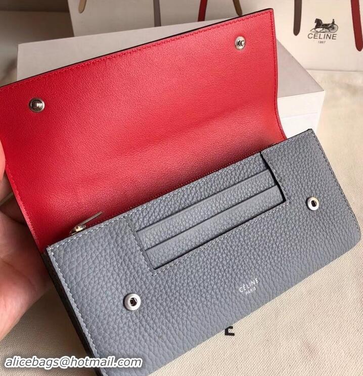 New Design Celine Grained Leather Large Flap Multifunction Wallet 600912 Light Gray