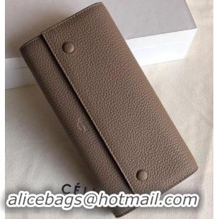 Good Quality Celine Grained Leather Large Flap Multifunction Wallet 600912 Camel