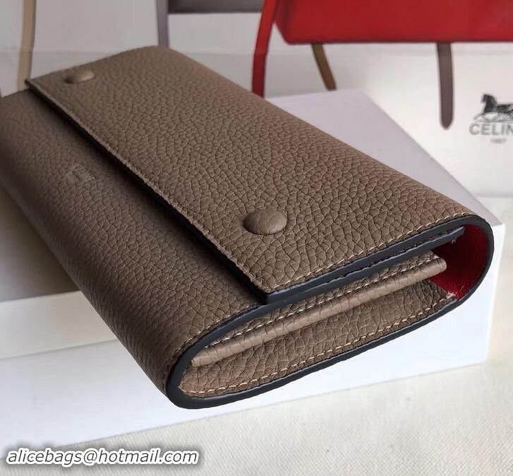 Good Quality Celine Grained Leather Large Flap Multifunction Wallet 600912 Camel