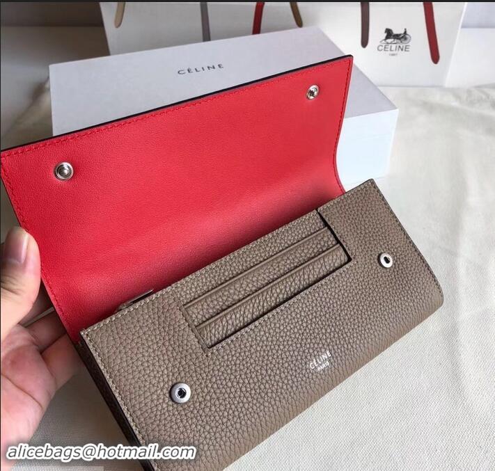 Good Quality Celine Grained Leather Large Flap Multifunction Wallet 600912 Camel