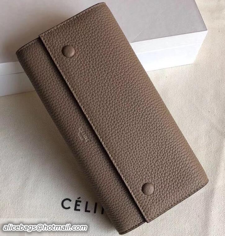 Good Quality Celine Grained Leather Large Flap Multifunction Wallet 600912 Camel