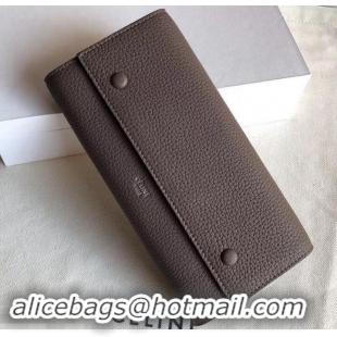 Shop Duplicate Celine Grained Leather Large Flap Multifunction Wallet 600912 Etoupe