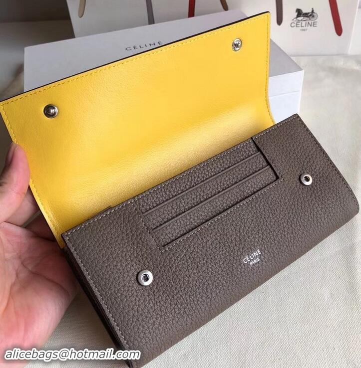 Shop Duplicate Celine Grained Leather Large Flap Multifunction Wallet 600912 Etoupe