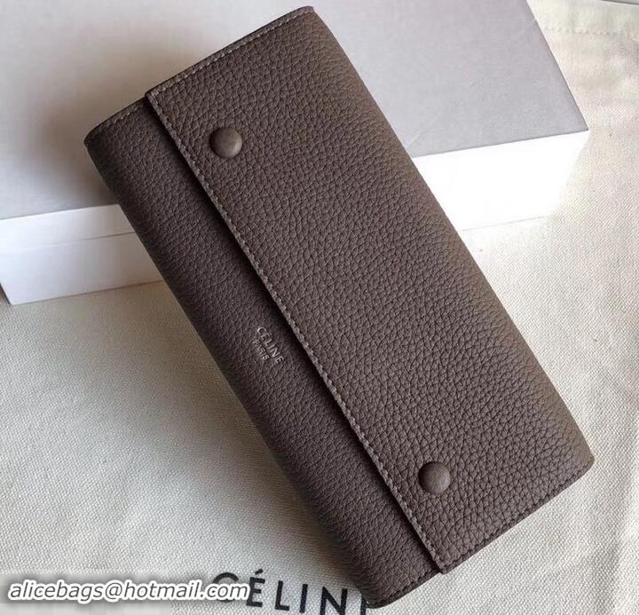 Shop Duplicate Celine Grained Leather Large Flap Multifunction Wallet 600912 Etoupe