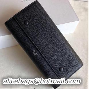 Best Price Celine Grained Leather Large Flap Multifunction Wallet 600912 Black