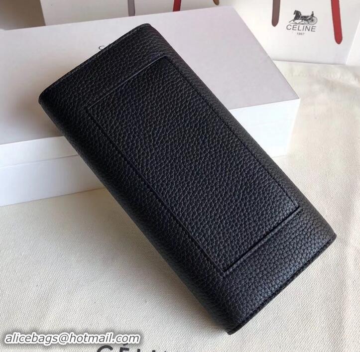 Best Price Celine Grained Leather Large Flap Multifunction Wallet 600912 Black