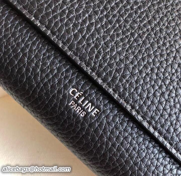 Best Price Celine Grained Leather Large Flap Multifunction Wallet 600912 Black