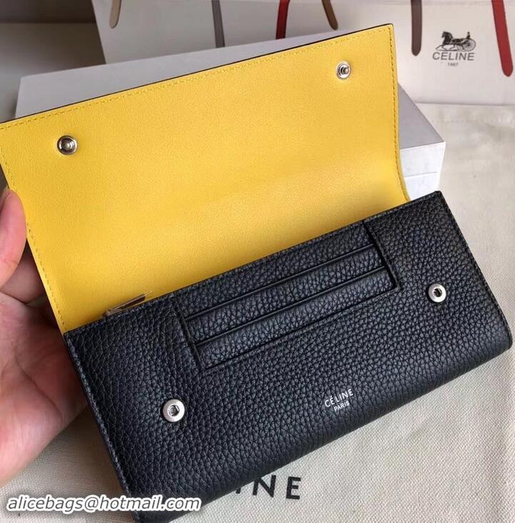 Best Price Celine Grained Leather Large Flap Multifunction Wallet 600912 Black