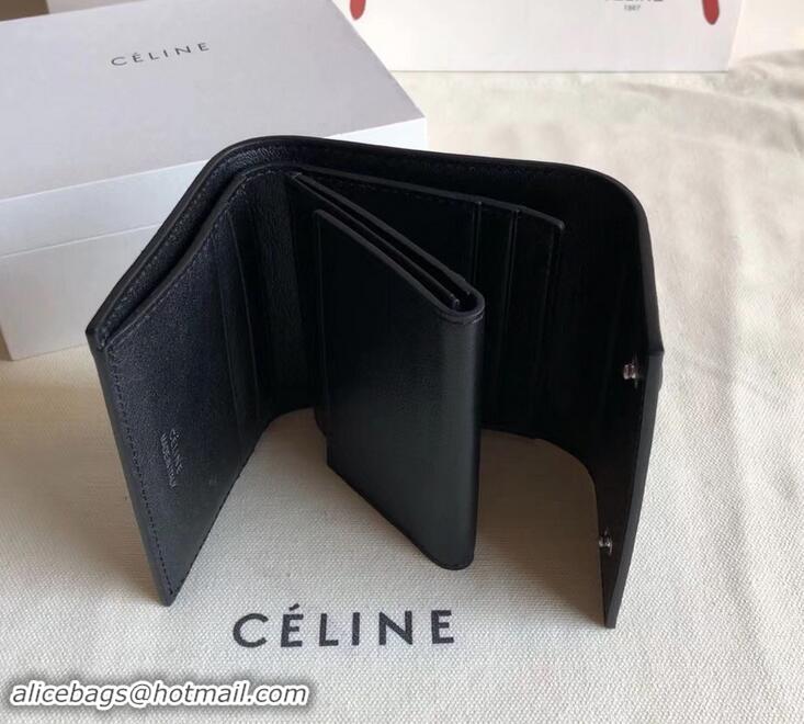 Perfect Celine Epi Small Flap Folded Multifunction Wallet 600913 Black