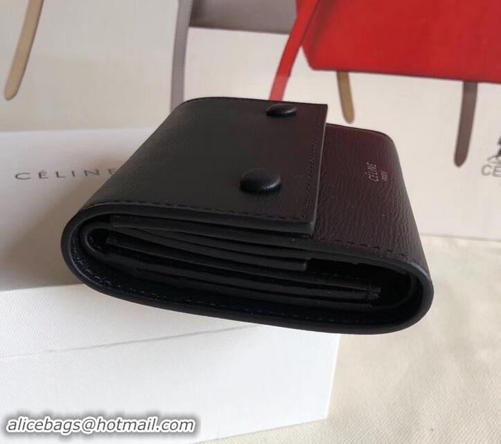 Perfect Celine Epi Small Flap Folded Multifunction Wallet 600913 Black